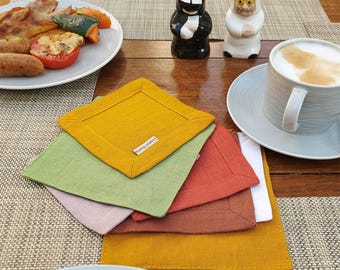 Linen Coaster, Coasters, Table Coasters, Kitchen Coasters, Drinks coasters, Coasters for Drinks. Coasters set, Linen coaster set