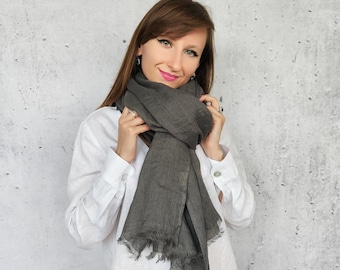 Soft Linen Scarf, Unisex Lightweight Stonewashed Scarf