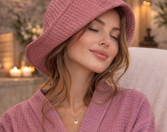 Waffle Cotton Sauna Hat – 100% Natural Spa Hat, Unisex Felt-Free Sauna Cap, Breathable Bath Hat for Steam Room & Wellness
