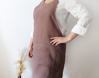 Linen Pinafore Apron, Many Colors, Japanese cross back linen apron, Linen apron with pockets, Japanese style apron, Linen Apron, Apron