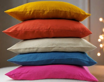 Linen Pillowcase,  Decorative Pillow Cover, Invisible Zipper Natural Linen Pillowcase, Various colors, Linen pillowcase, Linen Cushion Cover