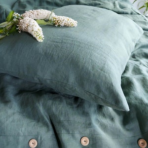 Linen bedding set, duvet cover set, linen bedding in green color, stonewashed linen bedding, duvet cover 2 pillowcases zdjęcie 5