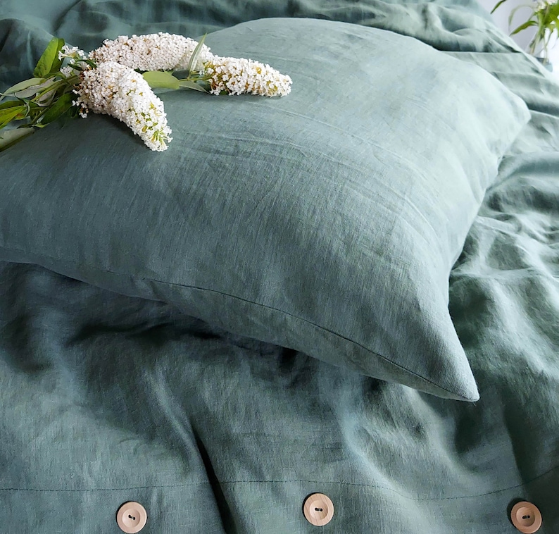 Linen bedding set, duvet cover set, linen bedding in green color, stonewashed linen bedding, duvet cover 2 pillowcases zdjęcie 5