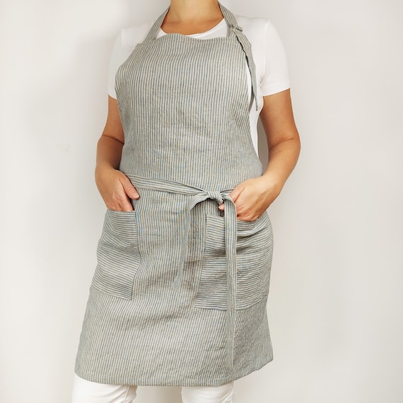 Grembiule In Lino Lavato Per Cucina - 100% StoneWashed Con Tasche, Uomo/Donna - Foto 13