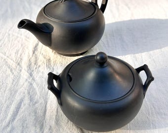 Wedgwood Black Basalt Jasper Sybil Teapot & Sugar Bowl Selection