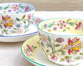 Vintage Minton Haddon Hall Blue Floral Bone China Cup and Saucer