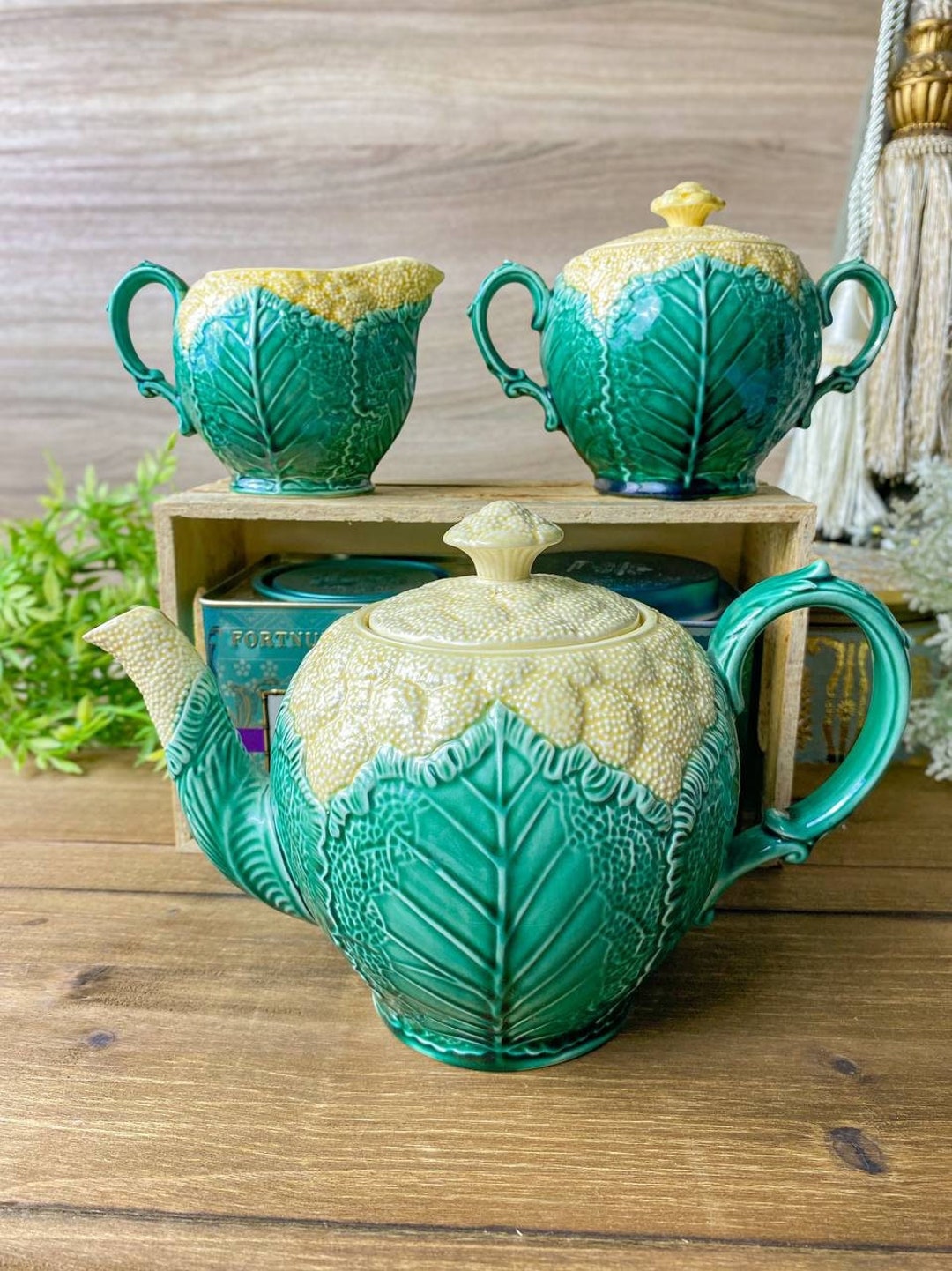 Vintage Wedgwood Cauliflower Majolica Tea Set Etsy