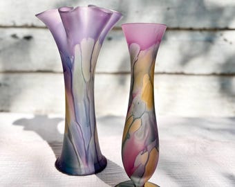 Vintage Canadian Rueven Art Glass Hand Painted Floral Vase Selection