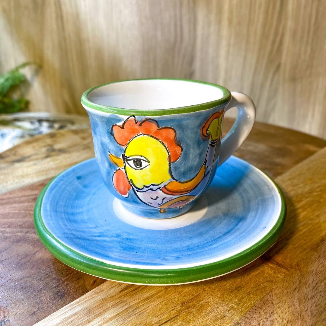 Hand Painted Italian Ceramic Espresso Cup and Saucer Set Etsy