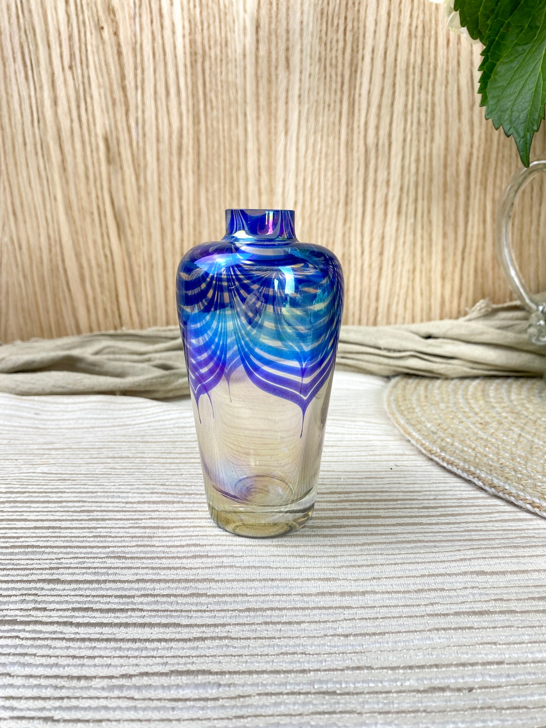 Vintage Iridescent Studio Art Glass Perfume Bottle Bud Vase Cobalt ...