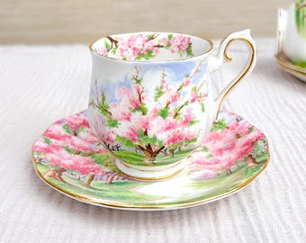 Vintage Royal Albert Blossom Time Demitasse and Saucer Set, Bone