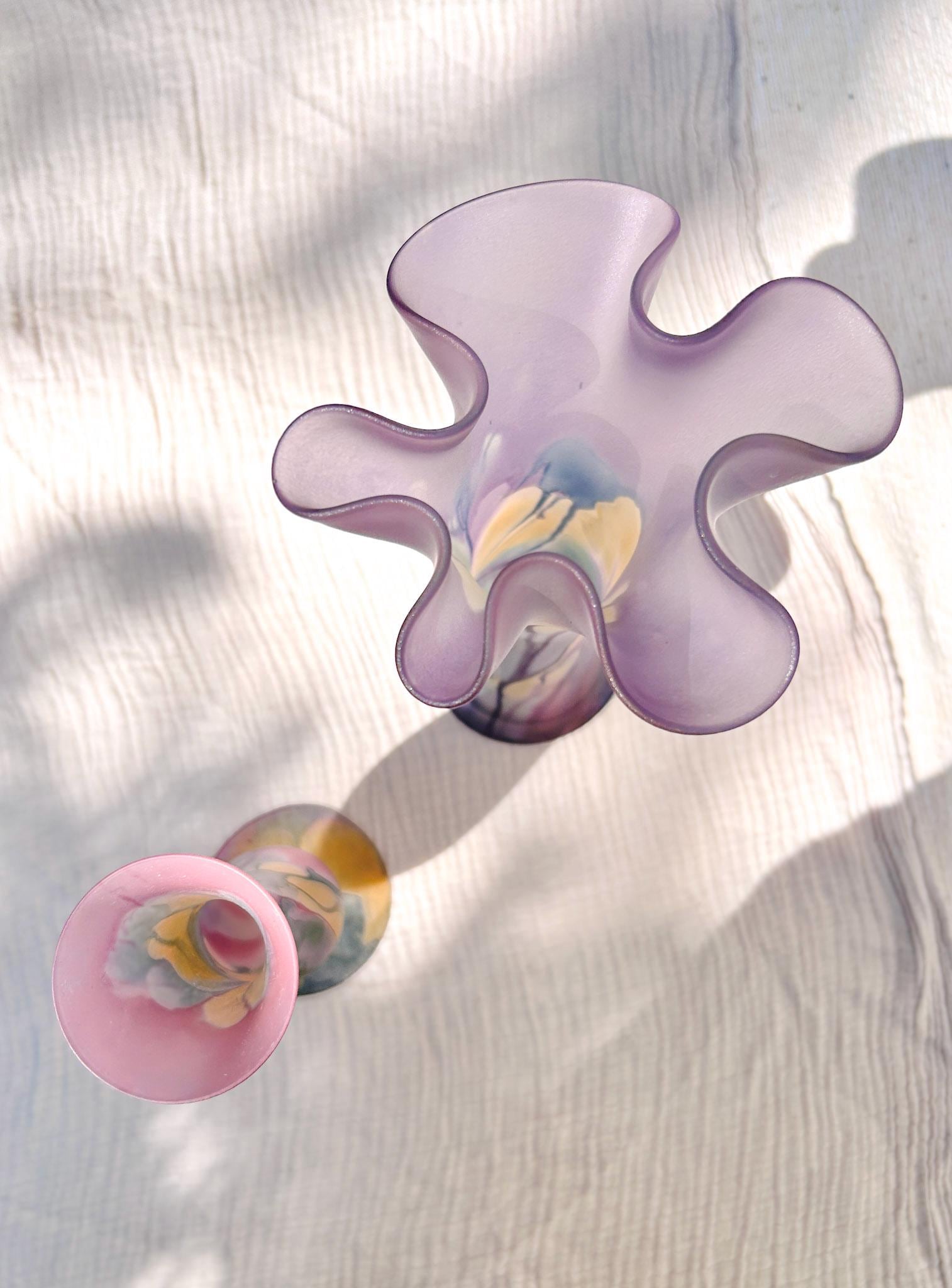 ヴィンテージ カナダ製 Rueven アートガラス ハンドペイント花瓶