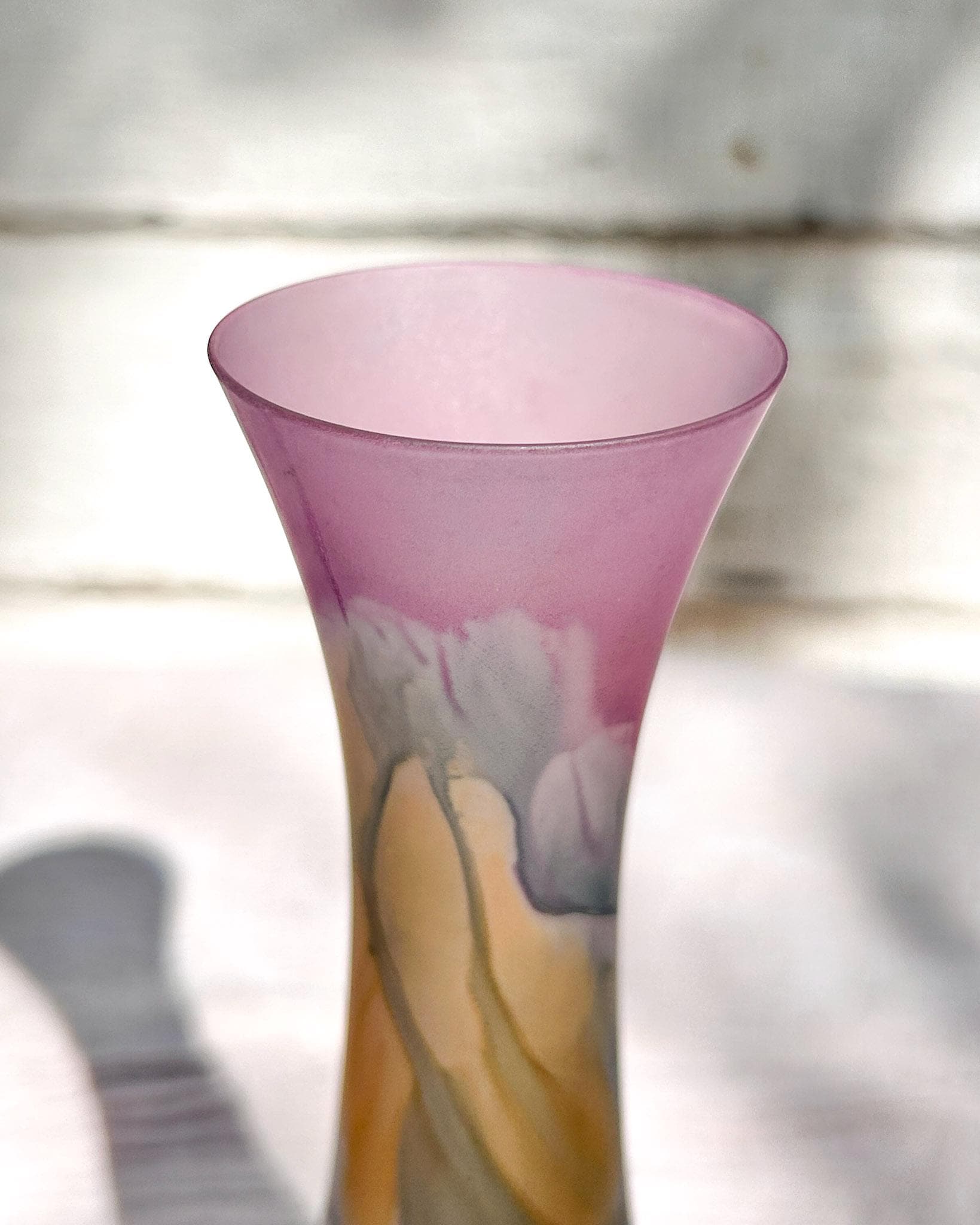 ヴィンテージ カナダ製 Rueven アートガラス ハンドペイント花瓶