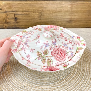 Vintage Johnson Brothers Rose Chintz Round Covered Vegetable