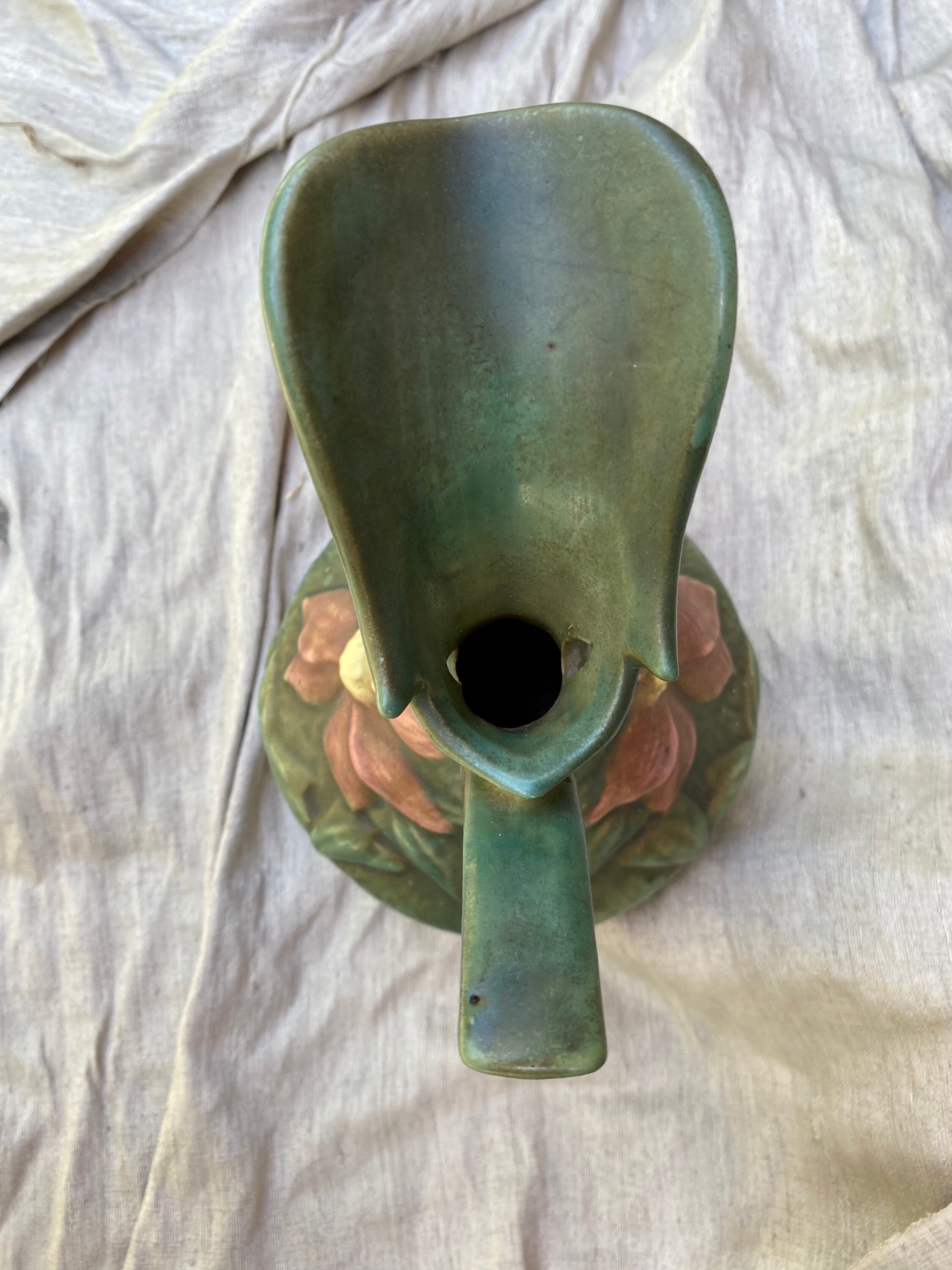 Roseville Pottery Pitcher/ewer With Handle Clematis Green Etsy