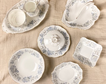 Royal Albert Bone China Silver Maple Tea Set Pieces White and Grey Leaves