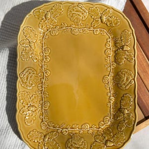 Vintage Bordallo Pinheiro Turquía Amarillo Plato de Servicio Rectangular