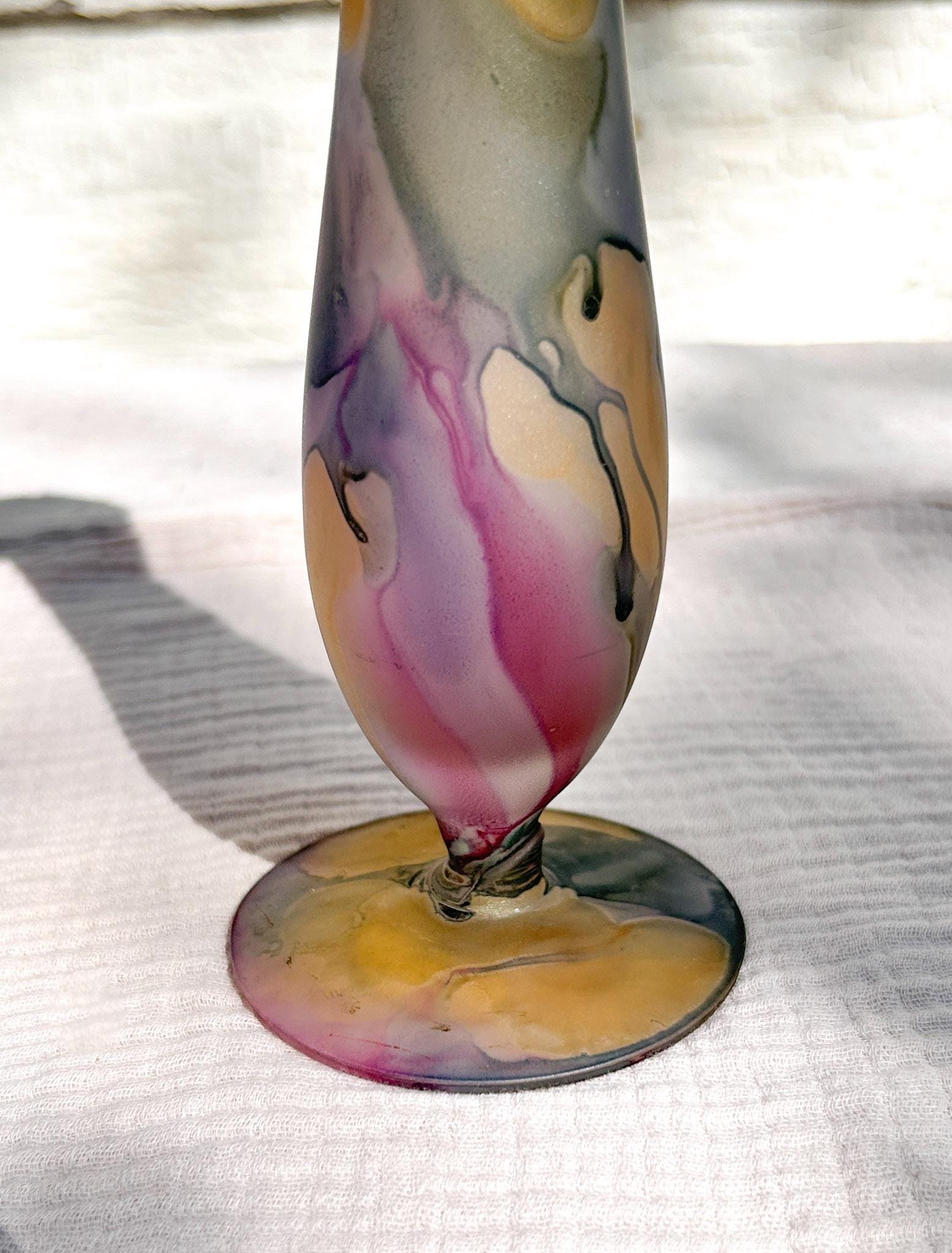 ヴィンテージ カナダ製 Rueven アートガラス ハンドペイント花瓶