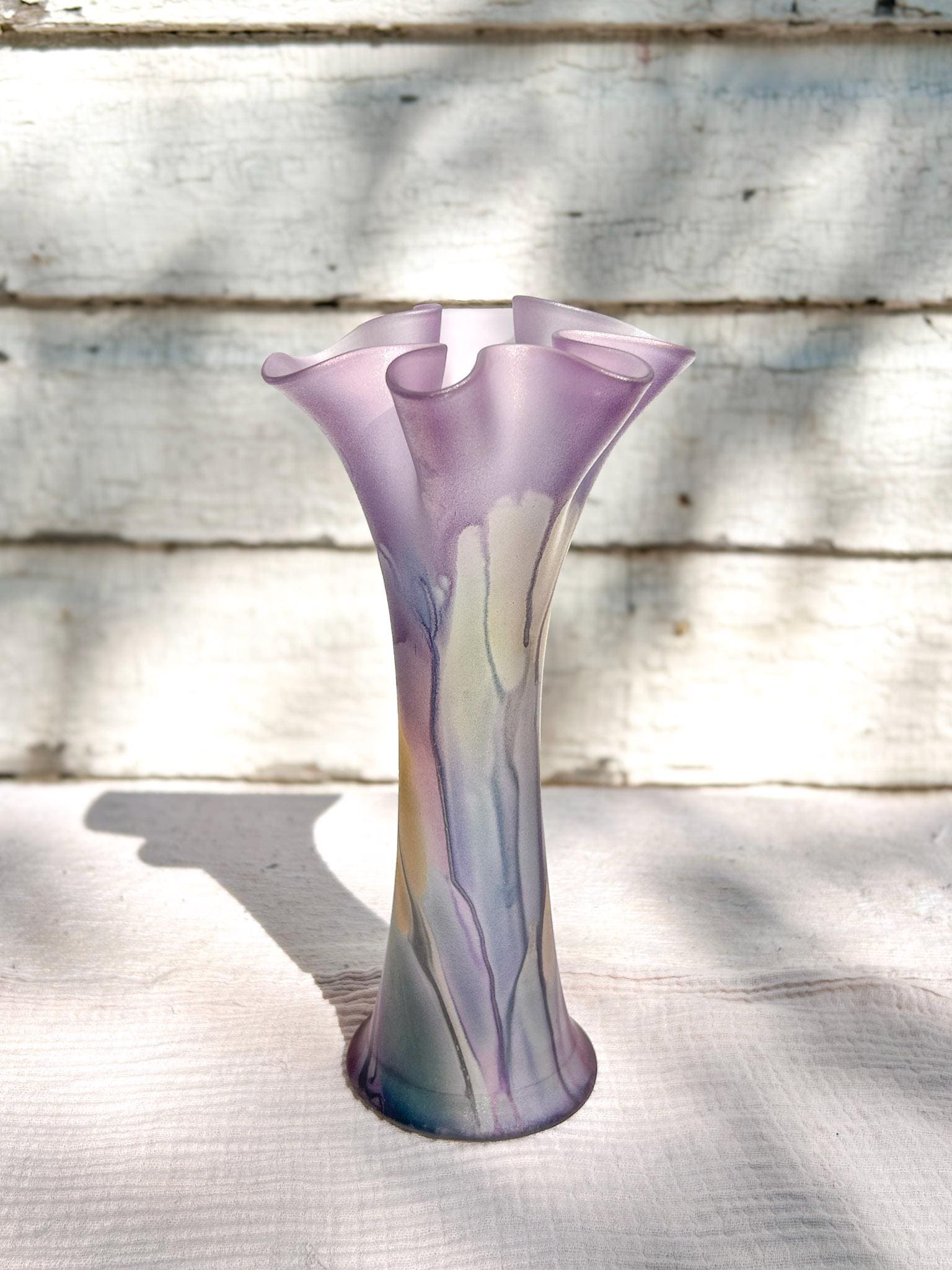 ヴィンテージ カナダ製 Rueven アートガラス ハンドペイント花瓶