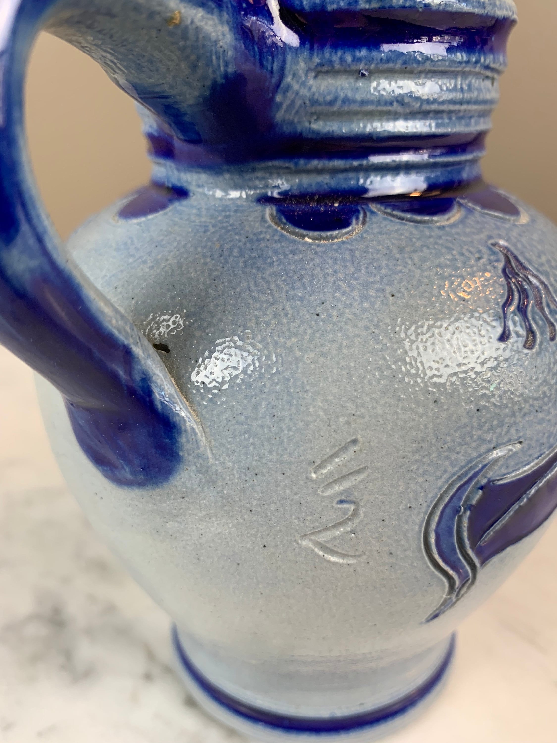 Vintage German Saltglazed Pottery Pitcher in Stunning Cobalt Etsy