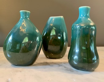 Set of 3 Iridescent Art Pottery Organic-Shaped Bud Vases