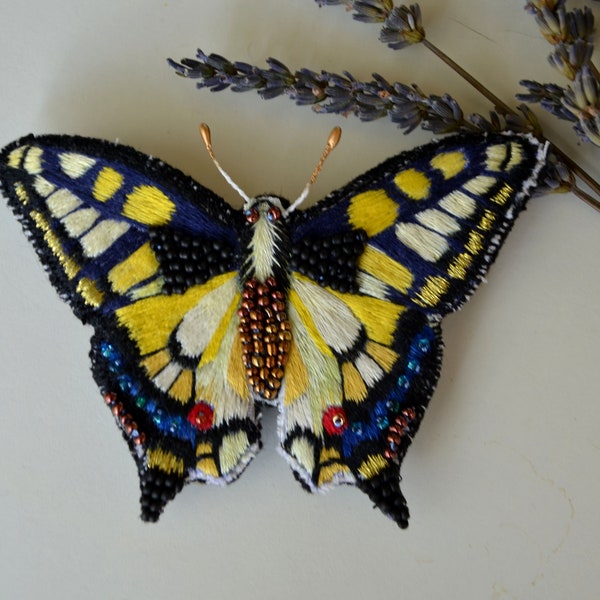 Handmade Embroidered Brooch Butterfly