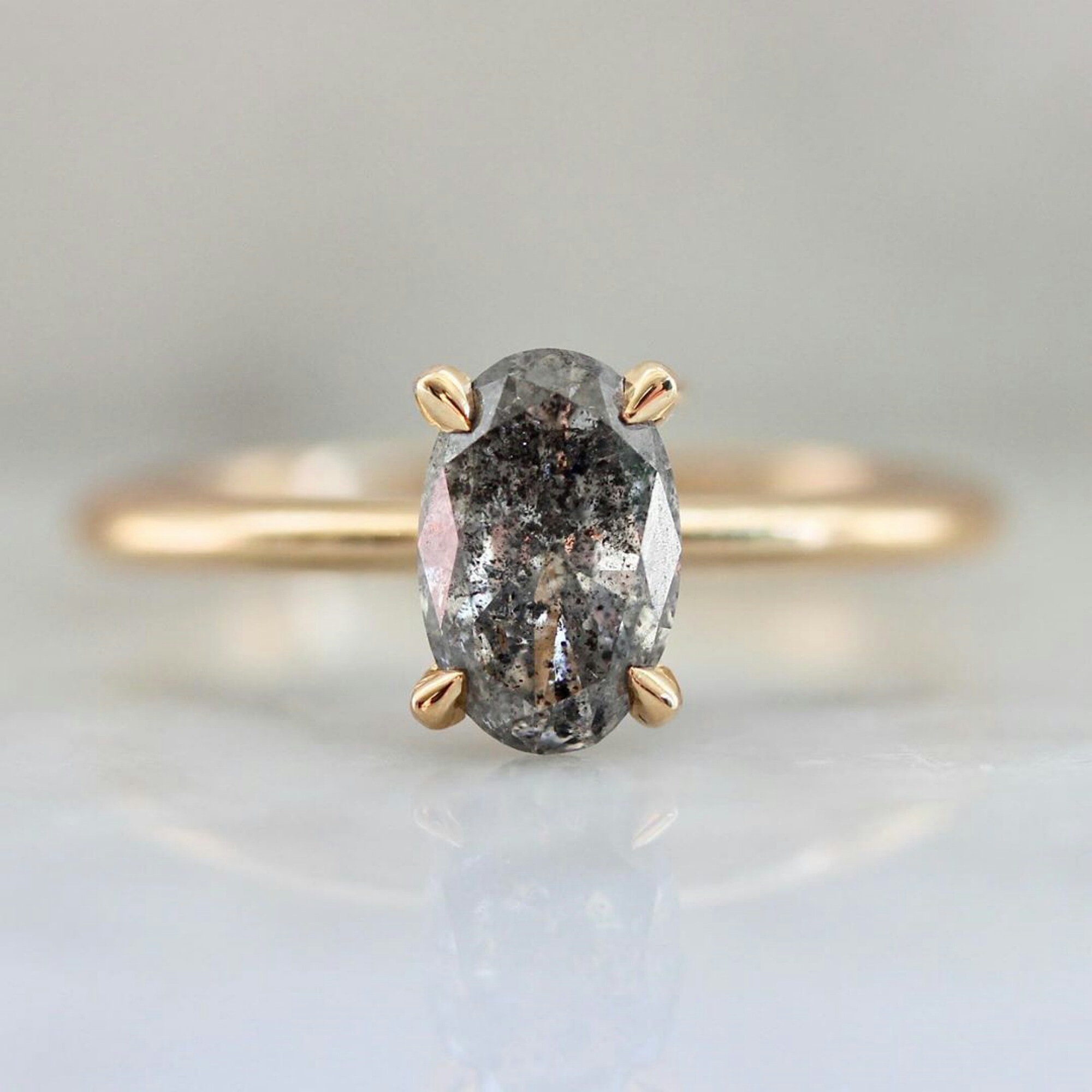 Salt and Pepper Moissanite Ring Oval Cut Engagement Ring Etsy