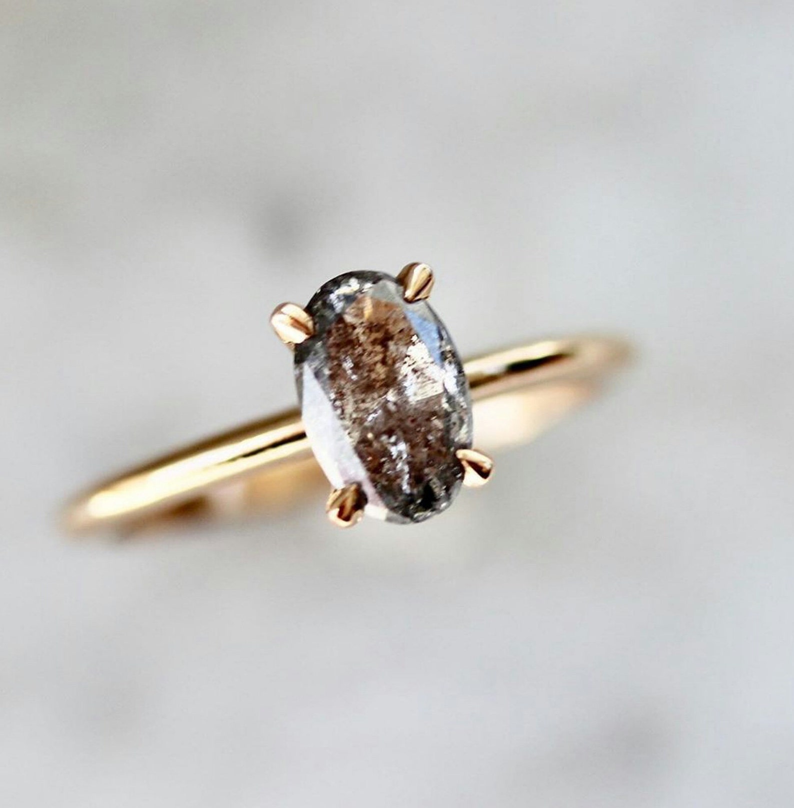 Salt and Pepper Moissanite Ring Oval Cut Engagement Ring Etsy