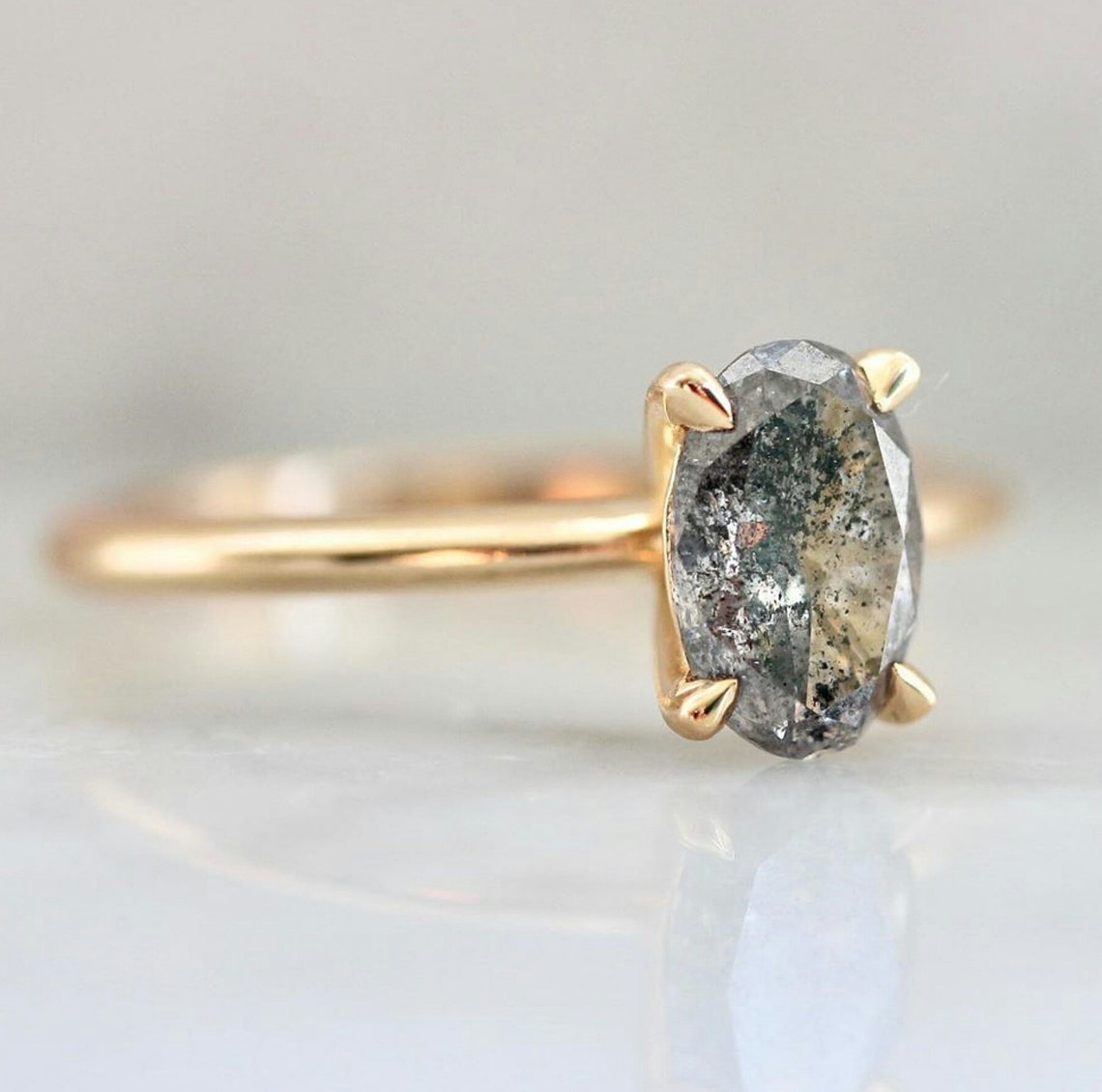 Salt and Pepper Moissanite Ring Oval Cut Engagement Ring Etsy