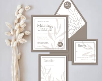 Taupe Floral Wedding Invitation Suite | Wedding Invitation Suite | Modern Wedding | Neutral Colored Wedding Invitation Suite