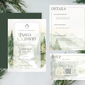 Watercolor Mountain Wedding Invitation Suite | Mountain Wedding Invitation | Mountain Wedding | Green Mountain Wedding Invitation Suite