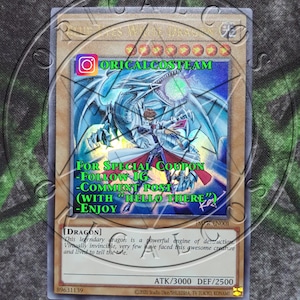 Blue-Eyes White Dragon JMPR Ultra Rare-Common "Handgemaakte proxy" (zelfde dikte)