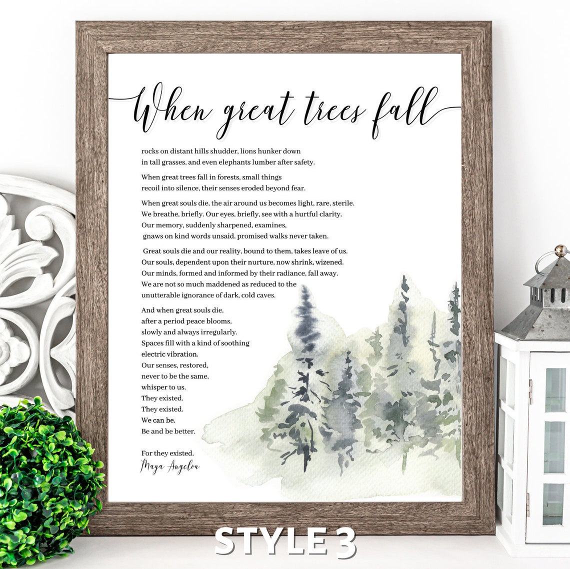 Maya Angelou Poem When Great Trees Fall In Memory Of Etsy