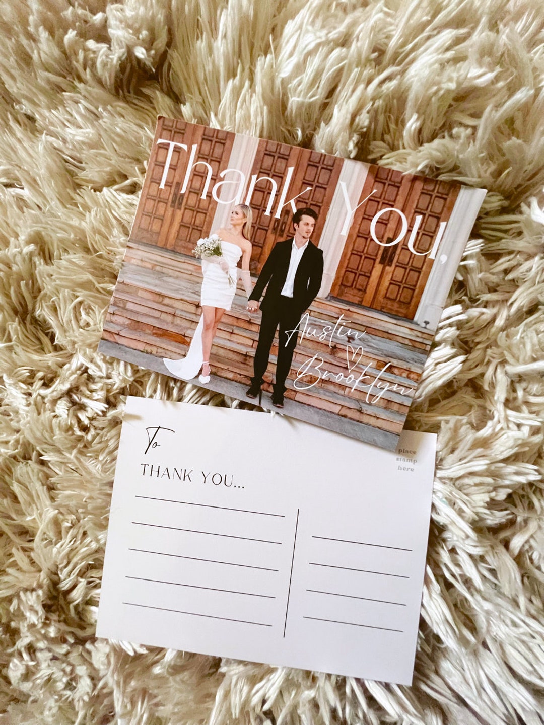 Thank You Post Card Template for Wedding. Canva Template, Classy