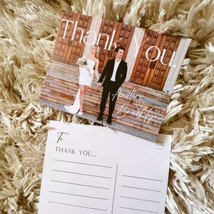 Obrigado modelo de cartão postal para casamento. Modelo Canva, tema elegante e elegante, cartão de agradecimento de casamento personalizável