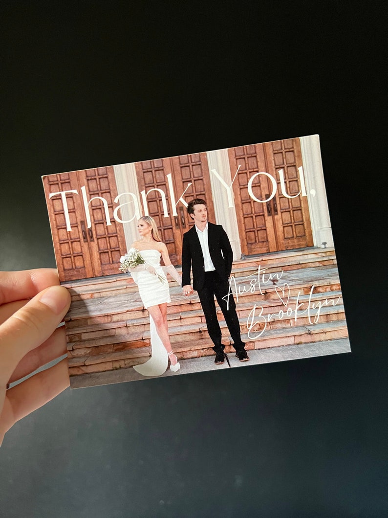 Thank You Post Card Template for Wedding. Canva Template, Classy