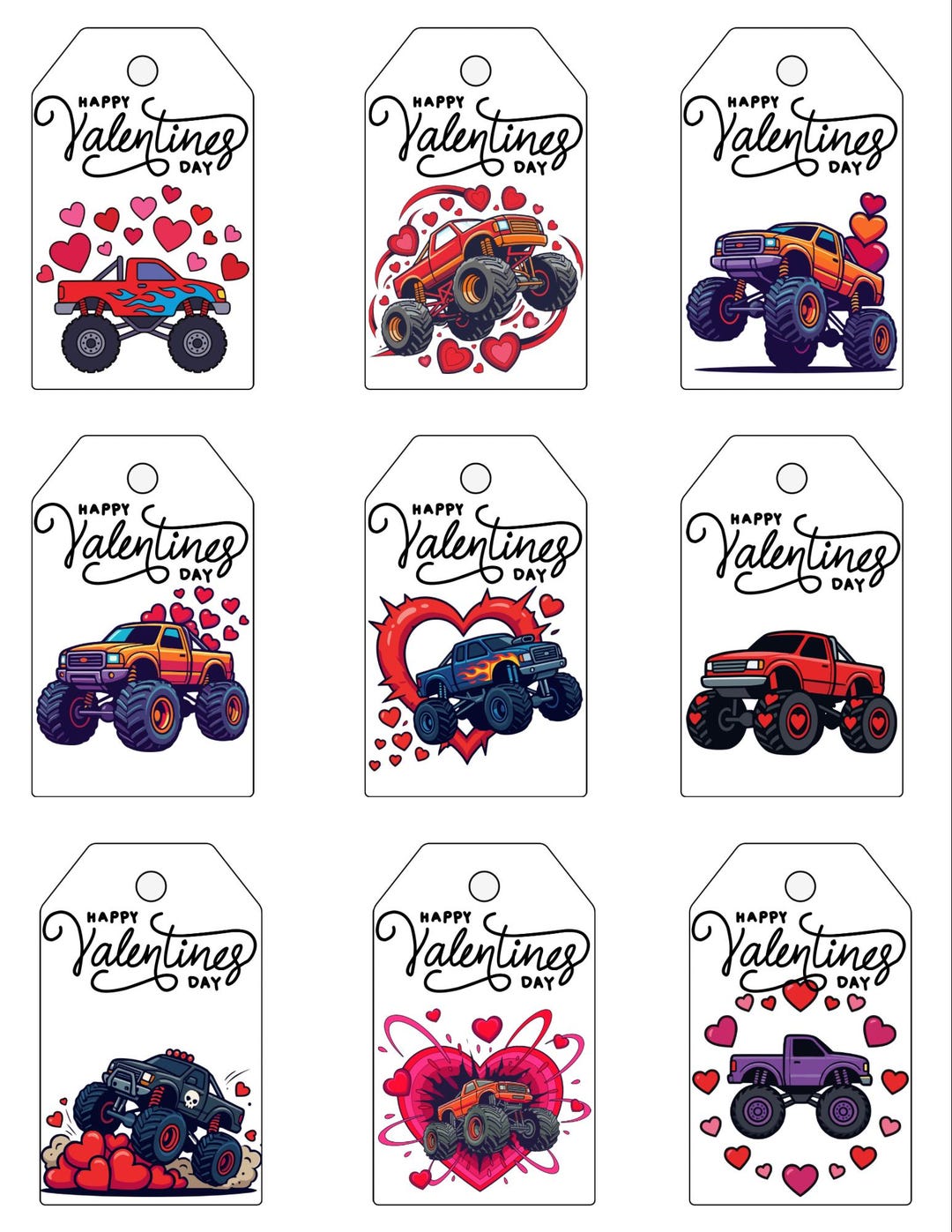 Monster Truck Valentine Gift Tags for Boys – Truck & Heart Printable ...