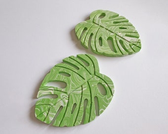 Green & White Marbled Leaf Coasters | Handcrafted Contemporary Coasters | Modern Gift Home decor and Homeware | Swiss Cheese Plant