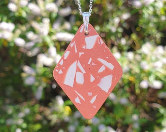 Terrazzo Pendant | Modern Necklace | Sterling Silver | Pink and White | Geometric Jewellery | Gifts for Her UK