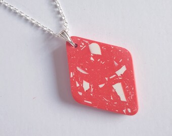 Terrazzo Pendant | Modern Necklace | Sterling Silver | Red and White | Geometric Jewellery | Gifts for Her UK