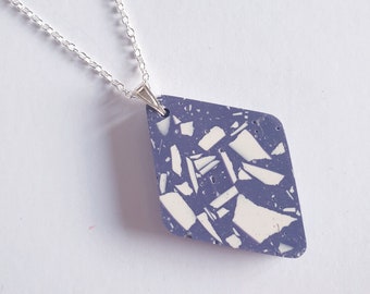 Terrazzo Pendant | Modern Necklace | Sterling Silver | Purple and White | Geometric Jewellery | Gifts for Her UK