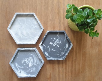 Jewellery Dish, Marble Tray, Grey Trinket Dish, House-warming Gift, Christmas Gift for her, Stocking Filler, Hexagon Coasters, Made to order