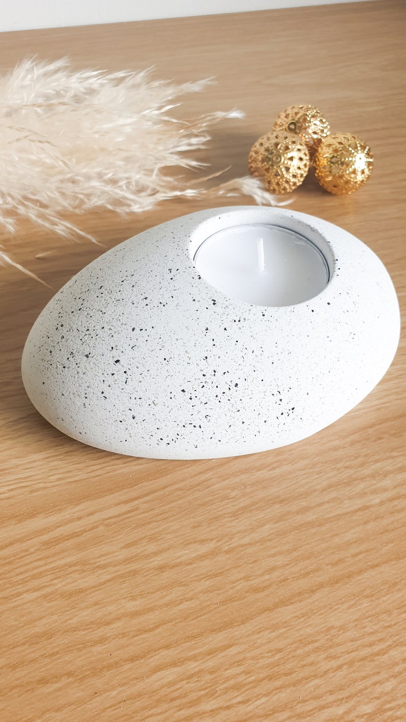 Stone Tealight Holder, Pebble Candle Holder, Wedding Gift for Friends, Housewarming Gift for Couple, Minimal Homeware, Terrazzo Home Style image 2