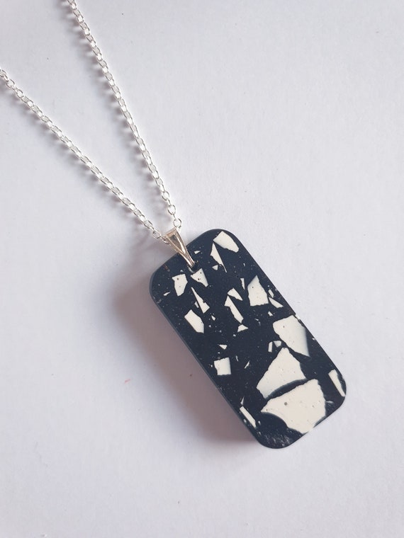Sterling Silver Red and White Terrazzo Pendant Modern Necklace Geometric Jewellery Gifts for Her UK
