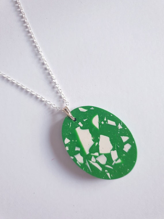 Sterling Silver Red and White Terrazzo Pendant Modern Necklace Geometric Jewellery Gifts for Her UK