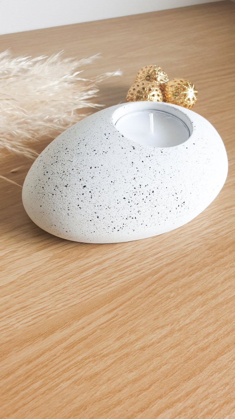 Stone Tealight Holder, Pebble Candle Holder, Wedding Gift for Friends, Housewarming Gift for Couple, Minimal Homeware, Terrazzo Home Style image 1