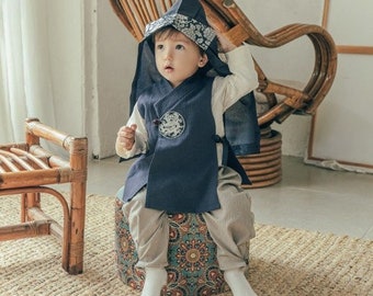 Navy vest style Cotton Hanbok(100day/dohl) for baby boy