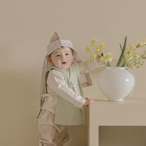 Mint vest style Cotton Hanbok(100day/dohl) for baby boy