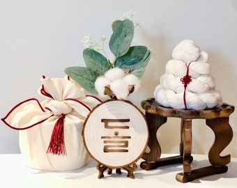 Set5] Mini Gaedari soban + yarn cake with knot + gift decoration + wood letter banner