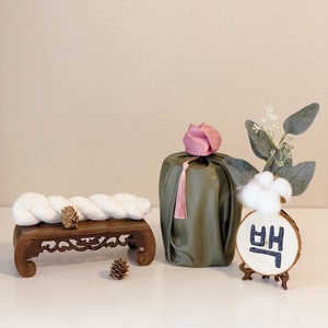 SET7] plain thick yarn thread with rectangle mini soban + wood letter banner(돌/백/百) + type2 gift decoration